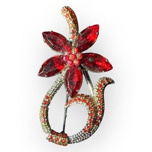 Vintage Red Garnet Flower Brooch